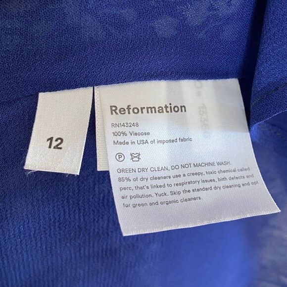 Reformation Quest Mini Blue Dress Soho Print Size 12 - Picture 8 of 8